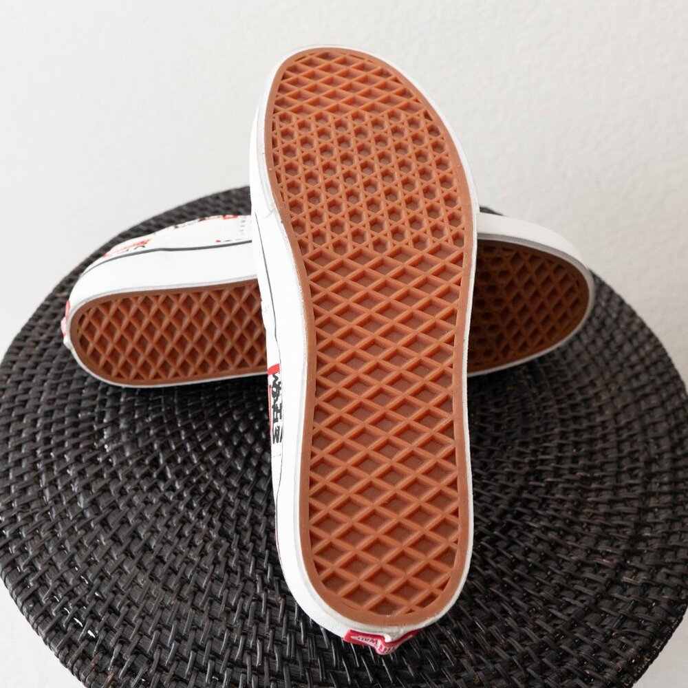Vans Off The Wall Packing Tape Print Sneakers Mens 10.5 Cream Red Canvas Shoes - Picture 9 of 9